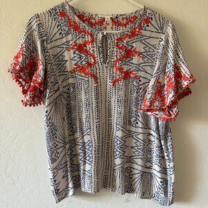 THML Bohemian Embroidered Rayon Print Shirt, Size small